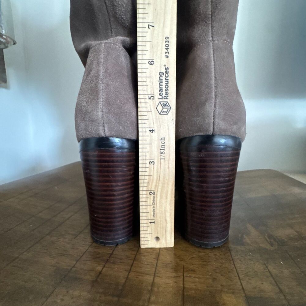 Lauren Ralph Lauren Taupe Suede Tall Boots Women's 10B Leather Block Heel Riding - Picture 7 of 13